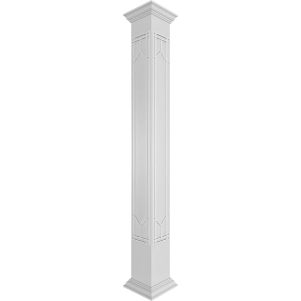 Ekena Millwork Craftsman Classic Square Non-Tapered Shaker Fretwork Column w/ Crown Capital & Crown Base CC1210ENSHKCRCR - main